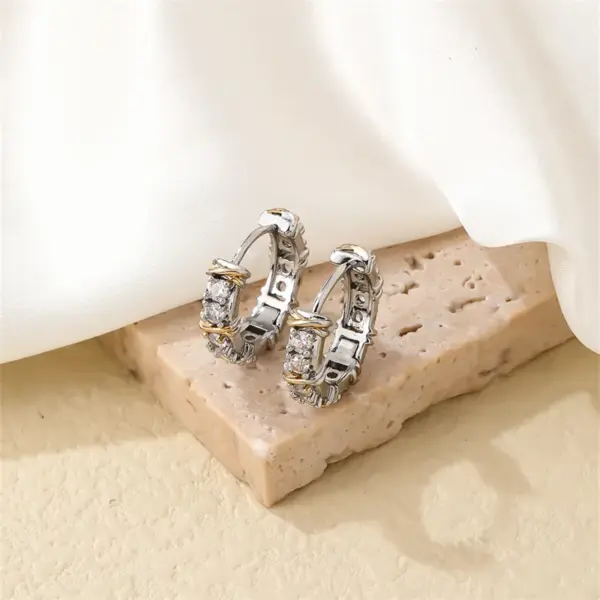 Wholesale Hip-Hop Vintage Style Simple Style Cross Plating Inlay 304 Stainless Steel Copper Zircon Hoop Earrings