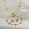 Wholesale Jewelry IG Style Basic Heart Shape Solid Color 304 Stainless Steel Zircon 18K Gold Plated Bracelets Jewelry Set