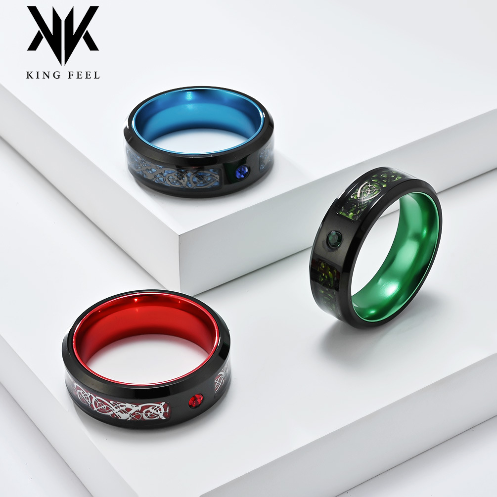 Wholesale Cross-border Hot-selling Titanium Steel Inlaid Alumina Nibelungen Ring Distinctive Aressive Men's Niche agon Pattern Jewelry