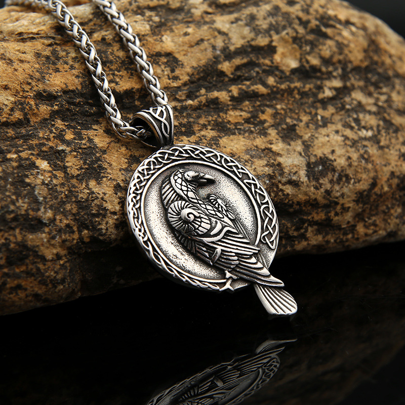 Wholesale Cross-border fashion jewelry wholesale titanium steel Celtic crow pendant men and women all-match trend stainless steel necklace in stock