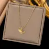 Real Gold Plated 304 Stainless Steel Ion Plating (IP) Stone-Free Starfish Heart Shape Bow Knot Waterproof Non Tarnish Sweet Simple Style Cable Chain Snake Chain Pendant Necklace For Women's