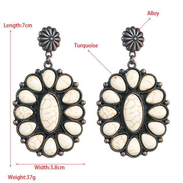 Wholesale Cross-border hot sale earrings European and American retro copper plated White turquoise exaggerated temperament earrings high quality banquet earrings