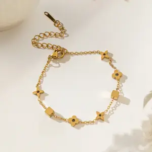 【XKB0092】Square Flower Bracelet / Gold