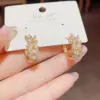 Wholesale 1 Pair Classic Style Leaves Copper Rhinestones Zircon K Gold Plated Earrings