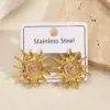 Wholesale Sunshine Plating Color Retention Earrings Hot Selling Polished And Drip Oil Electroplated Stainless Steel