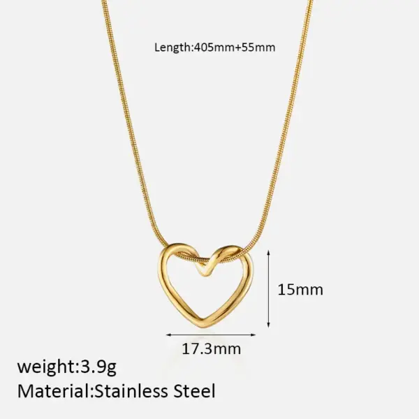 Wholesale PVD Coated Heart Shape 304 Stainless Steel Simple Style Shiny Waterproof Non Tarnish 304 Stainless Steel Pendant Necklace