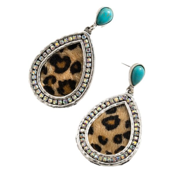 Wholesale Amazon Cross Border Fashion Retro Bohemian Turquoise Leopard Pendant Earrings Ethnic Long Earrings
