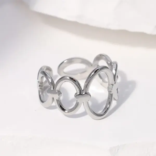 Wholesale PVD Coated Real Gold Plated Oval Solid Color Stainless Steel Fashion Waterproof Non Tarnish Open Ring