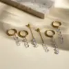 Wholesale 304 Stainless Steel Round PVD Coated 18K Real Gold Plated Real Gold Plated 18K Gold Simple Style Shiny Waterproof Non Tarnish Zircon White Drop Earrings
