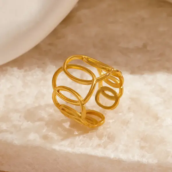Wholesale PVD Coated 18K Gold Plated Geometric 304 Stainless Steel Streetwear Waterproof Non Tarnish Open Ring