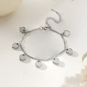 【XKB0091】Seven Hearts Bracelet / Steel Color