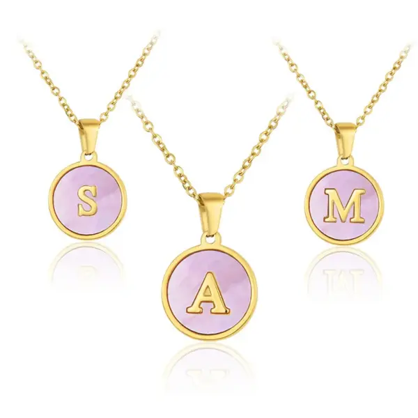 Wholesale Simple Style Letter Titanium Steel Plating Inlay Shell Pendant Necklace