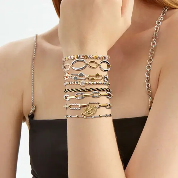 Wholesale Water Plating Vacuum Electroplating (In Furnace) Plated 18K Real Gold Heart Shape 201 Stainless Steel 304 Stainless Steel Women's Zircon Mixed Color Lobster Clasp Bracelet Jewelry