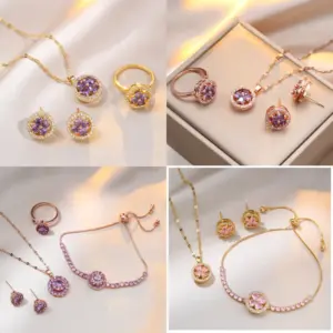 Wholesale Jewelry IG Style Shiny Flower Titanium Steel Zircon Inlay Rings Bracelets Necklace