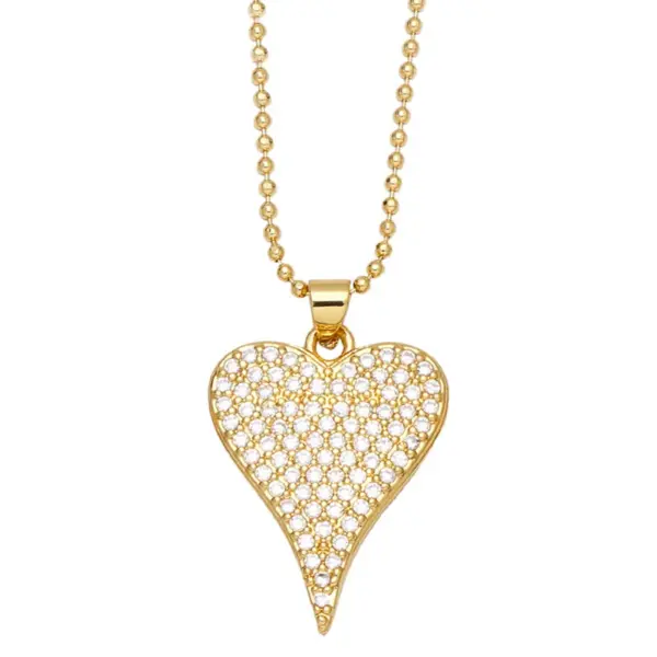 Wholesale Fashion Copper Inlaid Color Zircon Peach Heart Pendant Clavicle Chain