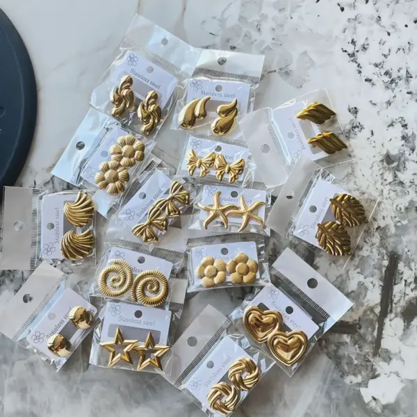 Luxurious Irregular Stainless Steel Earrings Hammered Pattern Non-Fading Fashionable Studs Geometric Design Women's Jewelry