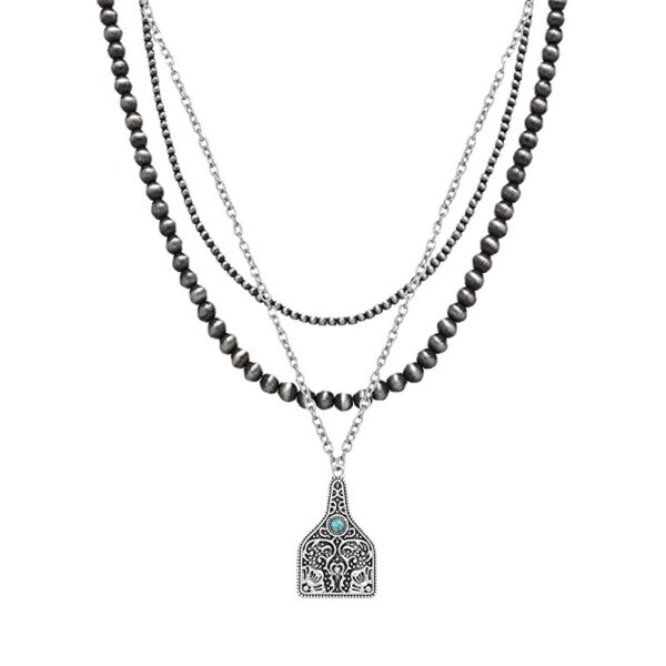 oly-a0ddad56812f23c221b9856b0bf87f36 Wholesale western style brushed b round bead necklace vintage carved turquoise pendant multi-layer necklace jewelry