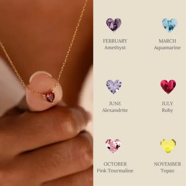 201 Stainless Steel 304 Stainless Steel Glass Gold Plated Simple Style Plating Inlay Heart Shape Birthstone Necklace