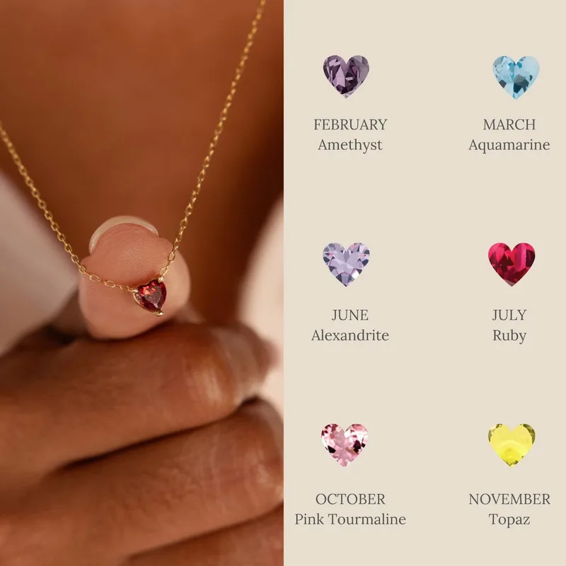 Wholesale 201 Stainless Steel 304 Stainless Steel Glass Gold Plated Simple Style Plating Inlay Heart Shape Birthstone Necklace