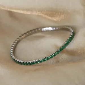 E048-Green Zirconium Stone Steel Bracelet