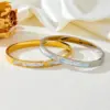 304 Stainless Steel Solid Color PVD Coated Acrylic Rhinestones 18K Real Gold Plated Princess Cute Waterproof Non Tarnish Inlay Gold Bangle