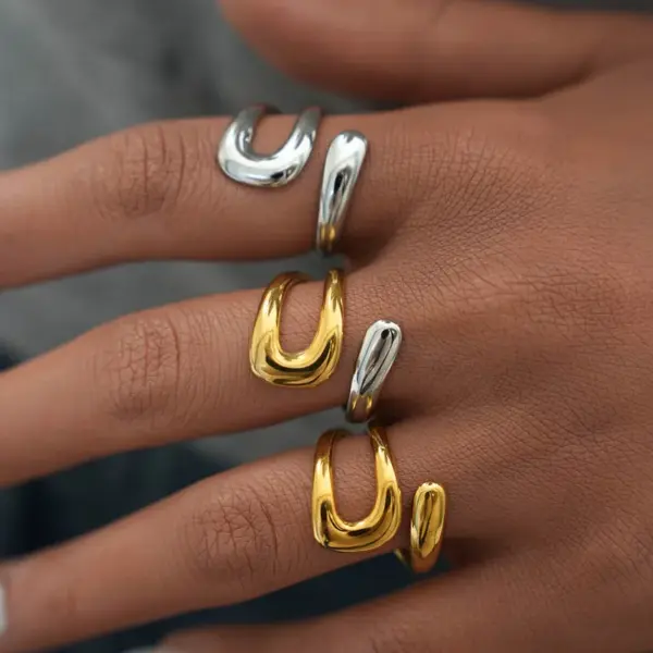 Wholesale PVD Coated Real Gold Plated 18K Gold Geometric 304 Stainless Steel IG Style Minimalist Design Simple Style Waterproof Non Tarnish Open Rings