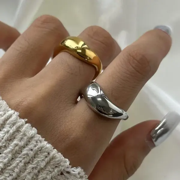 Wholesale 304 Stainless Steel Geometric PVD Coated 18K Real Gold Plated Simple Style Artistic Rings