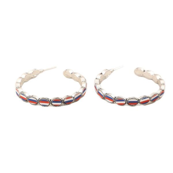 Wholesale C-shaped acrylic blue, white, and red striped alloy vintage earrings