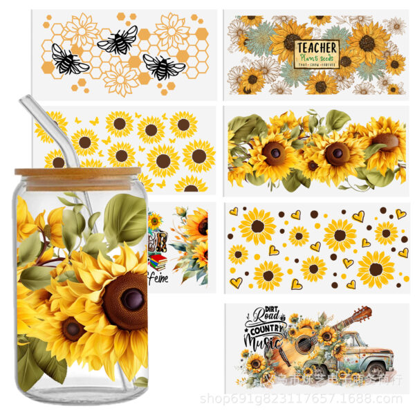 Wholesale Butterfly sunflower printing 16oz Cup UV DTF Wraps,
