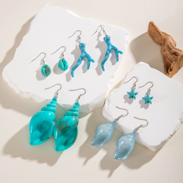 Wholesale Cross-Border New Bohemian Resin Shell Starfish Earrings Summer Vacation Style Ocean Series Earrings for Women