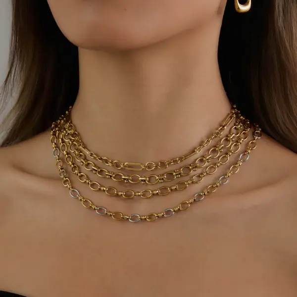 PVD Coated Real Gold Plated Geometric 316 Stainless Steel Simple Style Commute Waterproof Non Tarnish 316 Stainless Steel Chain Necklace