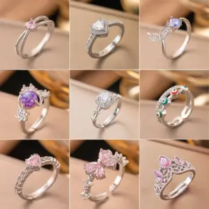 PVD Coated Real Gold Plated Heart Shape Bow Knot 304 Stainless Steel Elegant Glam Waterproof Non Tarnish Open Rings