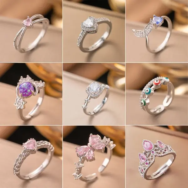 PVD Coated Real Gold Plated Heart Shape Bow Knot 304 Stainless Steel Elegant Glam Waterproof Non Tarnish Open Rings