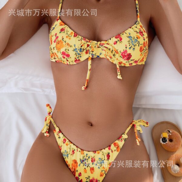 Wholesale 2025 New Bikini Floral Separates Bs Two-Piece Swimsuit Feminine Small Breast Gathering Sexy Foreign Trade Swimwear