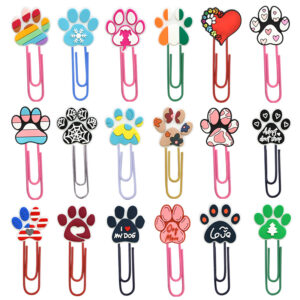 oly-a1013ad7781da29ea442488e9ea32606 Wholesale Random 50pcs Cute colo dog claw footprints paper clips metal bookmarks