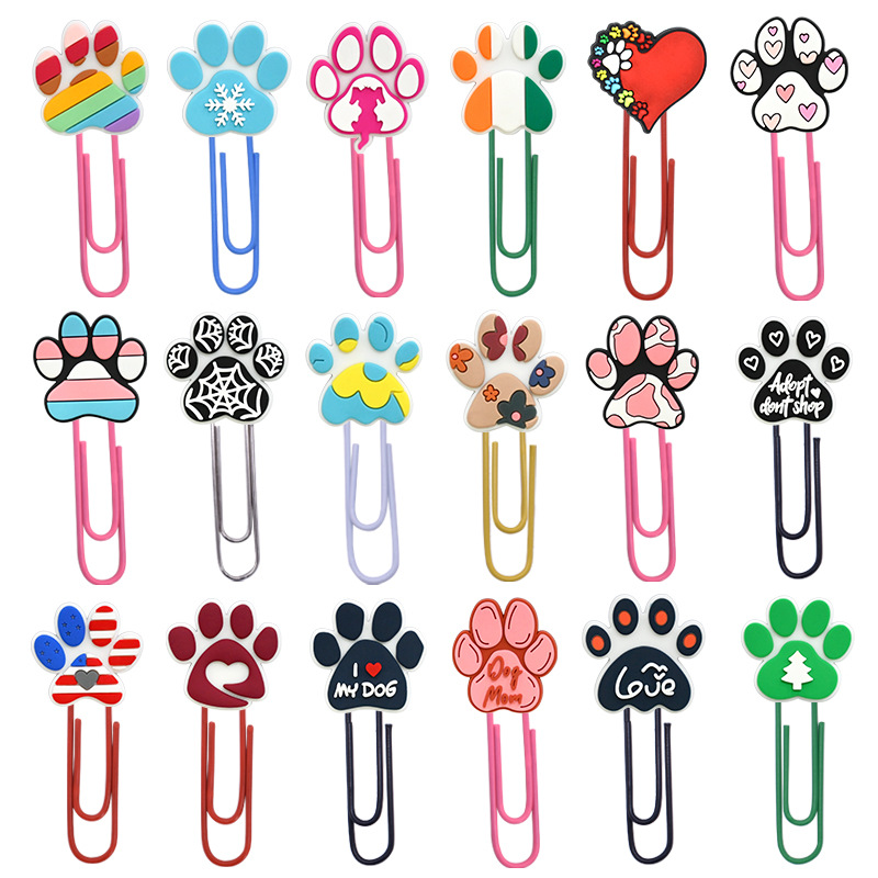 Wholesale Random Cute colo dog claw footprints paper clips metal bookmarks