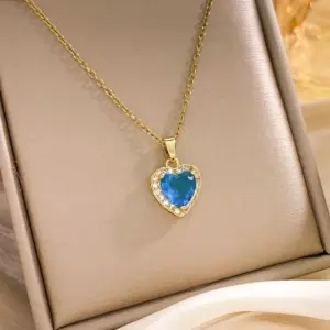 XL727 Ocean Blue Heart Necklace / Gold