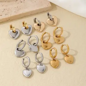 Wholesale 1 Pair Hip-Hop Vintage Style Heart Shape Polishing Plating 304 Stainless Steel Gold Plated Silver Plated Drop Earrings
