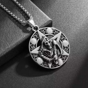 Wholesale Cross-border European and American Personality Death Round Brand Stainless Steel Necklace Men's Hip-hop Creative Five-pointed Star Skull Death Pendant