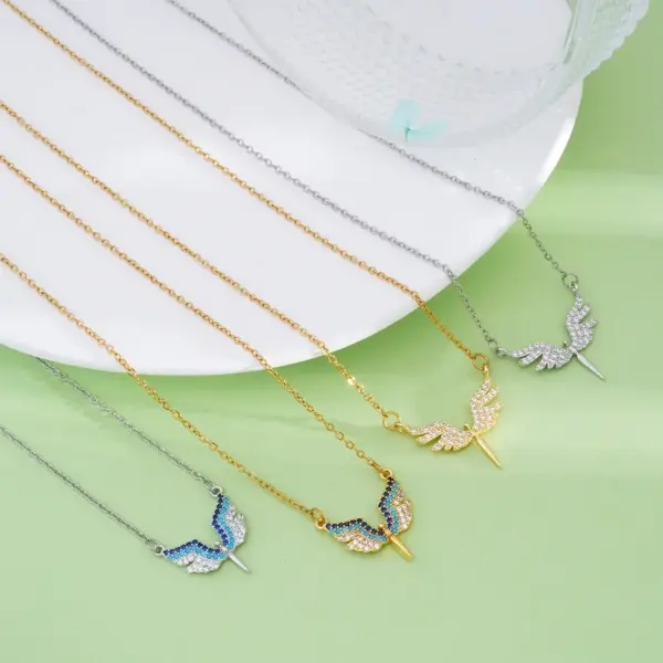 Wholesale 304 Stainless Steel Copper Wings Pendant Necklace