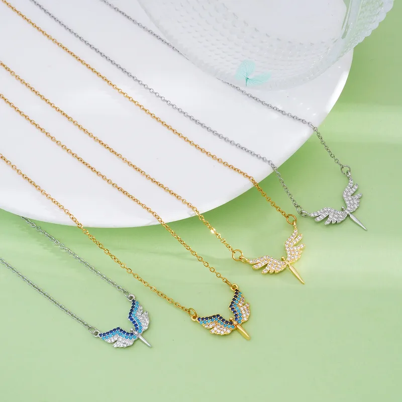 Wholesale 304 Stainless Steel Copper Wings Pendant Necklace