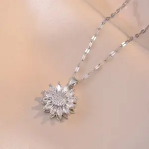 X0128 Steel Color Sunflower Necklace