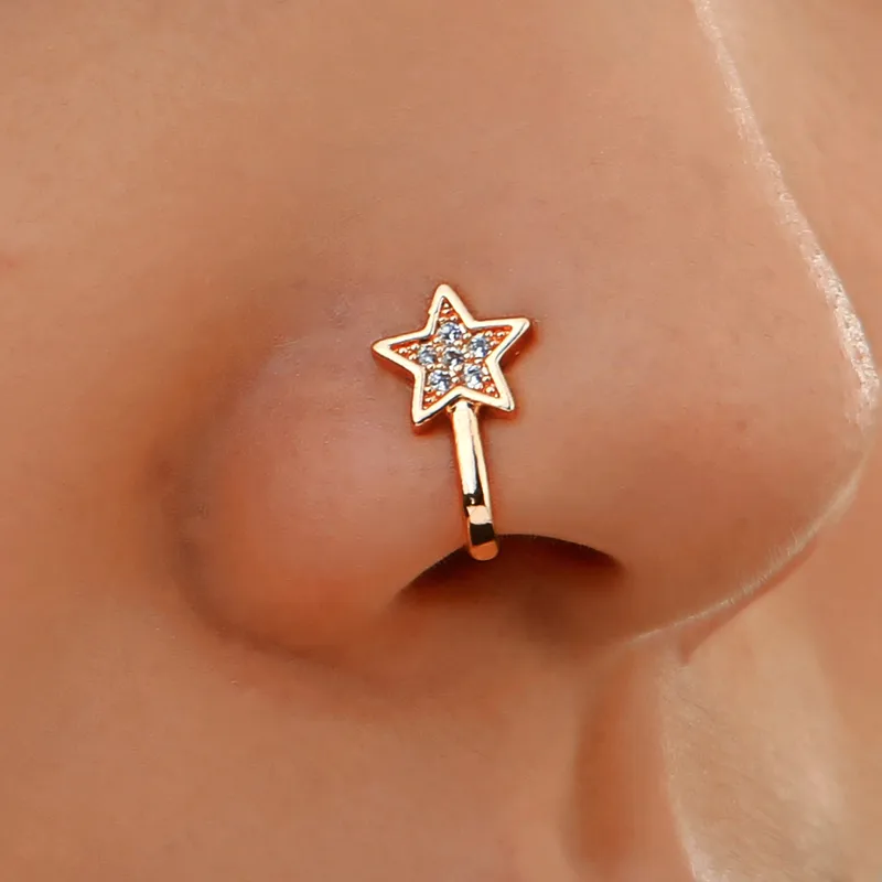 Wholesale Fashion Copper Inlaid Zircon Star Nose Nail Wholesale Nihaojewelry Nose Pin