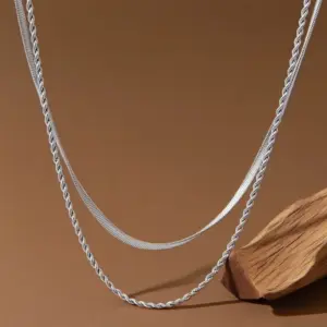 X0394-Blade Twist Chain-Necklace-Steel Color