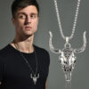 Wholesale Wild cow head skull cool men titanium steel necklace men domineering retro street Western cow bone punk pendant