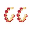 Wholesale 304 Stainless Steel C Shape Rhombus PVD Coated Zircon 18K Gold Plated IG Style Baroque Style Shiny Waterproof Non Tarnish Inlay Royal Blue Red Gold Ear Studs
