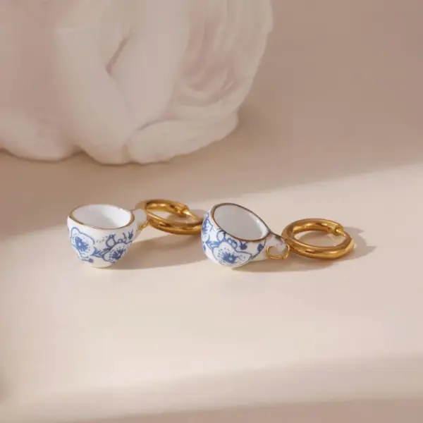 Wholesale Ion Plating (IP) 18K Gold Plated Cup Plate Teapot 304 Stainless Steel Ceramics Elegant Classical Waterproof Non Tarnish Drop Earrings