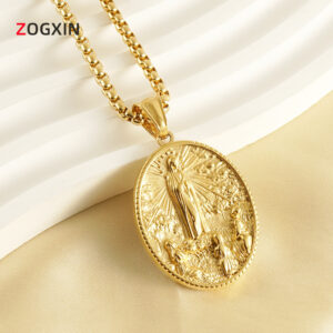 oly-a127965d28e5c795ae7c67c68356944e Wholesale Retro 3D Embossed Madonna Pendant Men's 18K Stainless Steel Necklace Jewelry