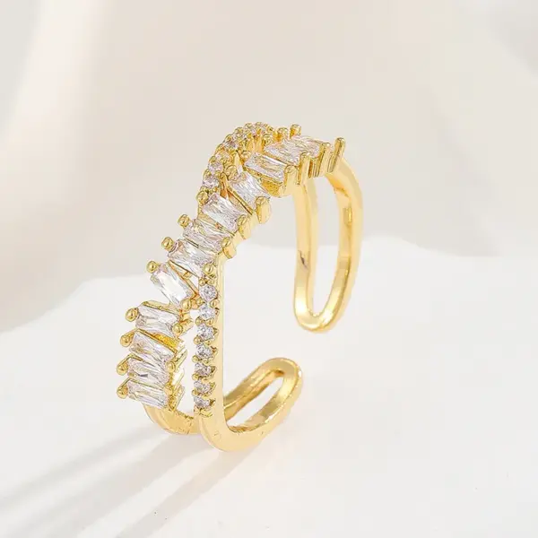 Wholesale Jewelry Lady Heart Shape Crown Flower Copper Zircon Inlay Open Rings