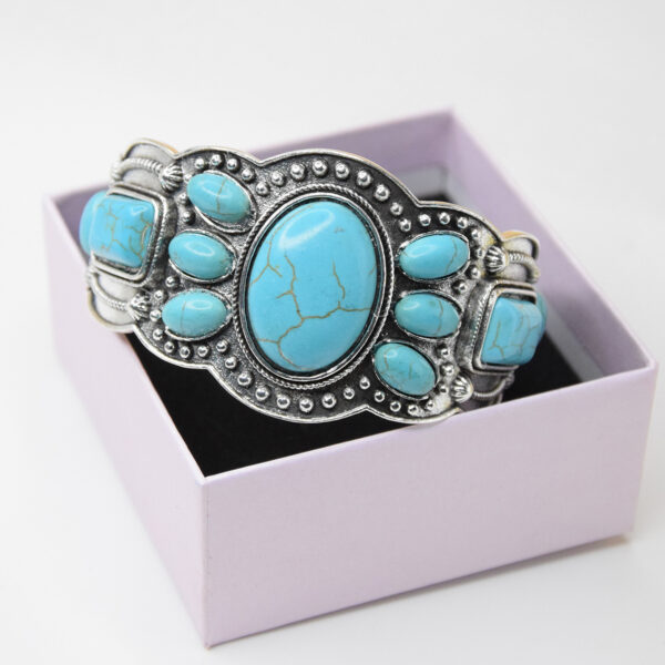 Wholesale Women's European and American Exaggerated Bracelet Alien Ethnic Style Personalized Bracelet Cross-border Retro Turquoise Open Layer Bracelet